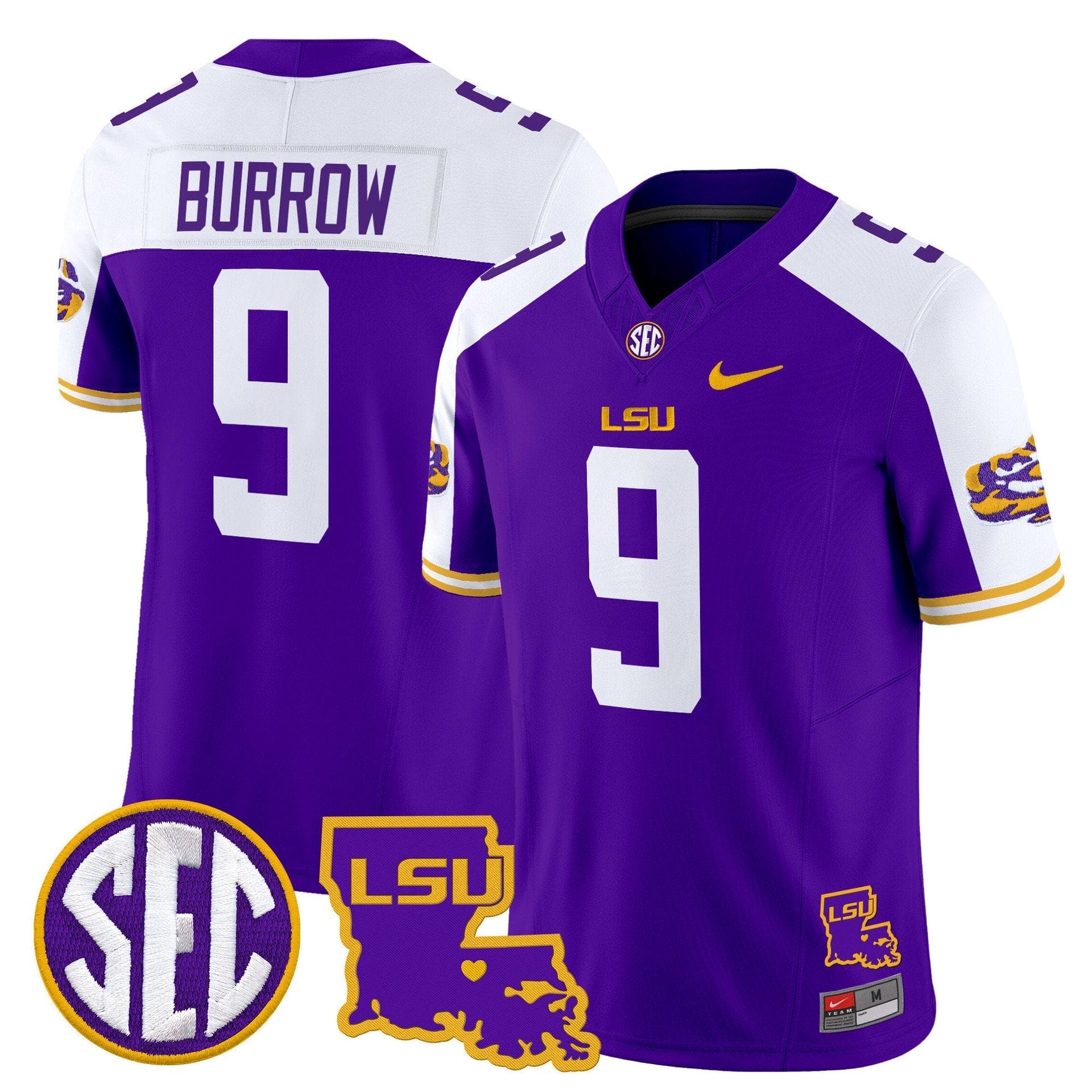 Joe Burrow Jersey #9 LSU Tigers 2025 Louisiana Patch Stitched 4 Joe Burrow Jersey #9 LSU Tigers 2025 Louisiana Patch Stitched - Image 4