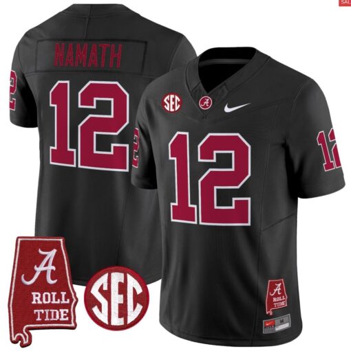 Joe Namath Jersey #12 Alabama Crimson Throwback Alabama Map Stitched