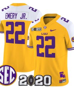 John Emery Jr Jersey 22 LSU Tigers 2020 National Champions Stitched Gold Alter