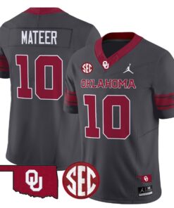 John Mateer Jersey 10 Oklahoma Sooners 2025 Vapor Limited Stitched Anthracite
