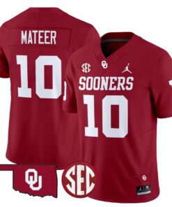 John Mateer Jersey 10 Oklahoma Sooners 2025 Vapor Limited Stitched Crimson