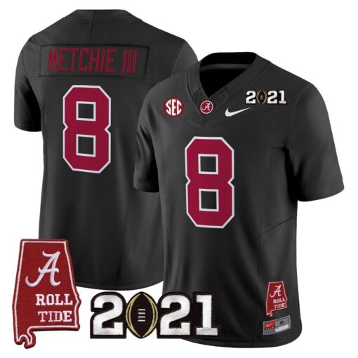John Metchie III Jersey #8 Alabama 2021 CFP Championship Alabama Map