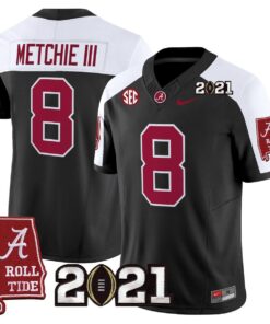 John Metchie III Jersey 8 Alabama 2021 CFP Championship Alabama Map Black Alter