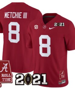 John Metchie III Jersey 8 Alabama 2021 CFP Championship Alabama Map Crimson