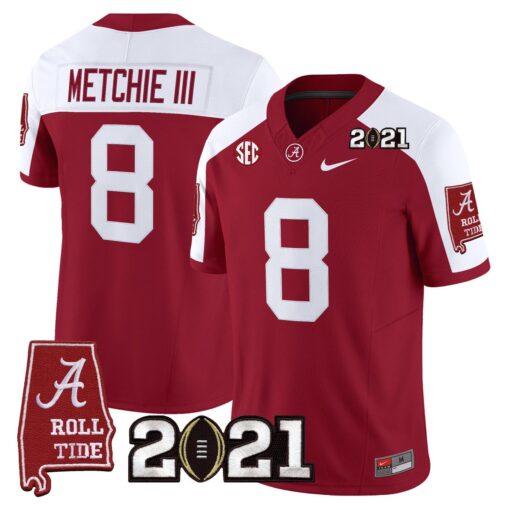 John Metchie III Jersey #8 Alabama 2021 CFP Championship Alabama Map - Image 4