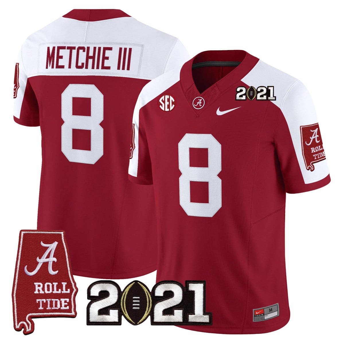 John Metchie III Jersey #8 Alabama 2021 CFP Championship Alabama Map - Image 4