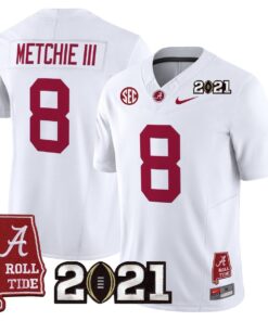 John Metchie III Jersey 8 Alabama 2021 CFP Championship Alabama Map White