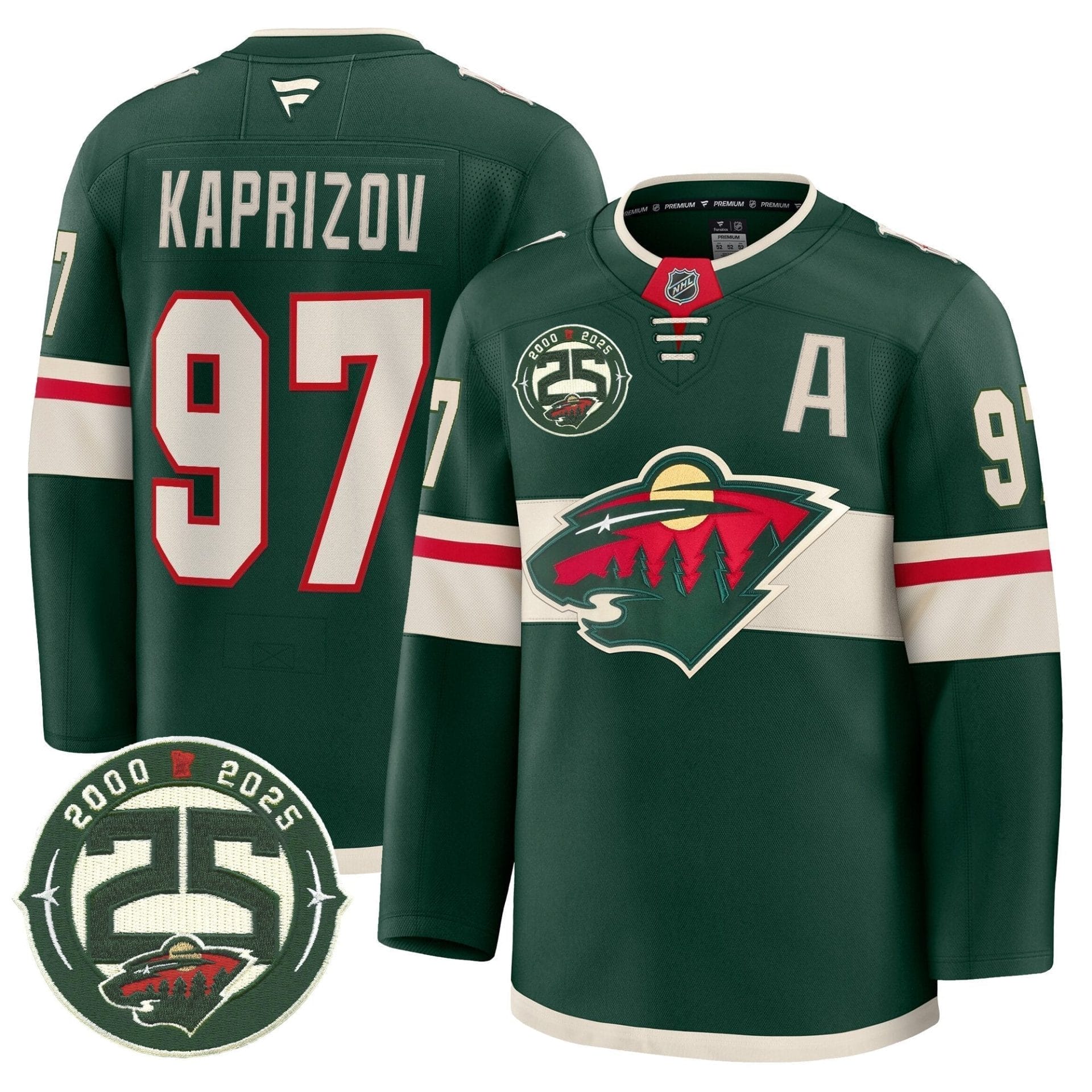 Kirill Kaprizov Jersey #97 Minnesota Wild 25th Anniversary Patch Stitched - Image 2