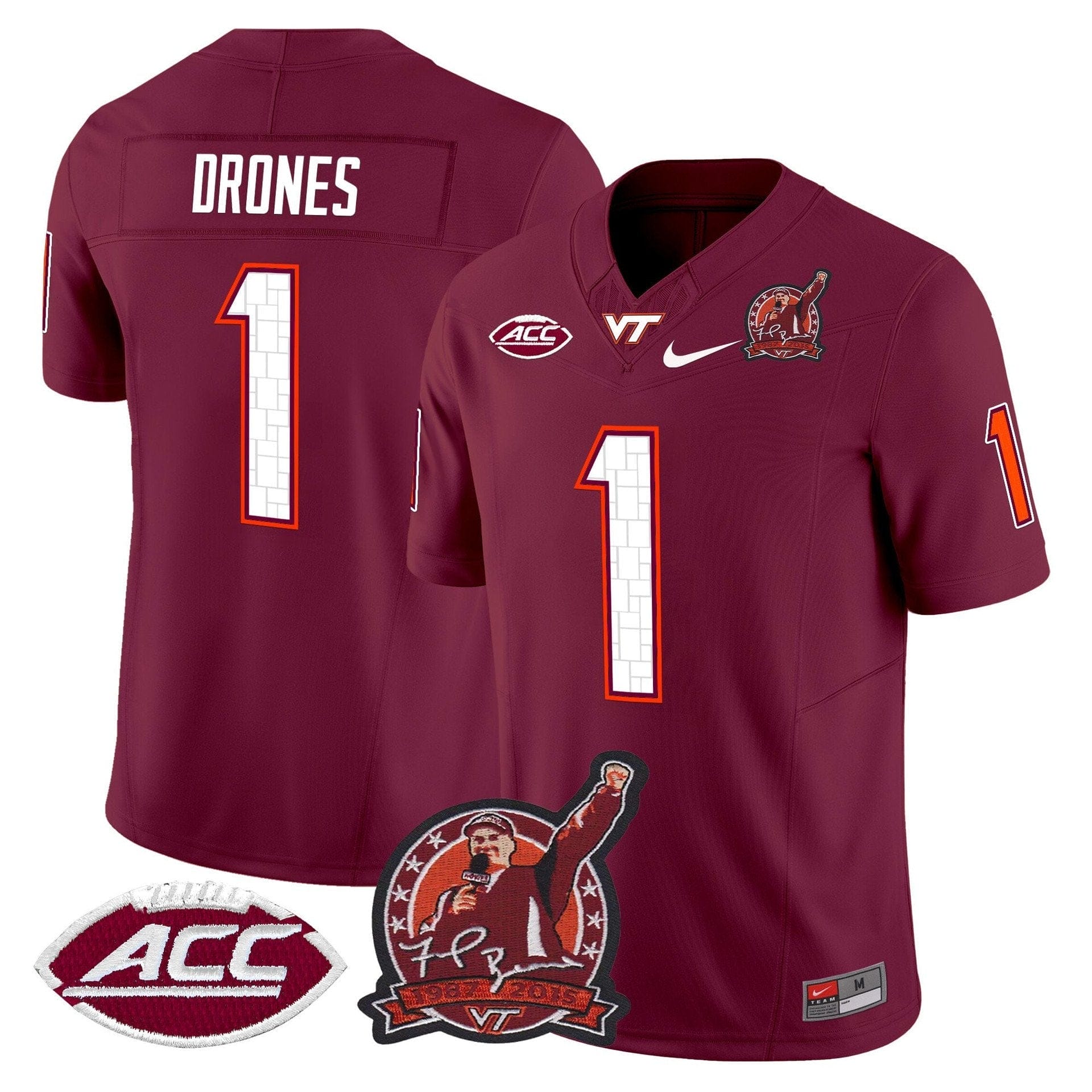 Kyron Drones Jersey #1 Virginia Tech Hokies Coach Frank Beamer 2025 3 Kyron Drones Jersey #1 Virginia Tech Hokies Coach Frank Beamer 2025 - Image 3