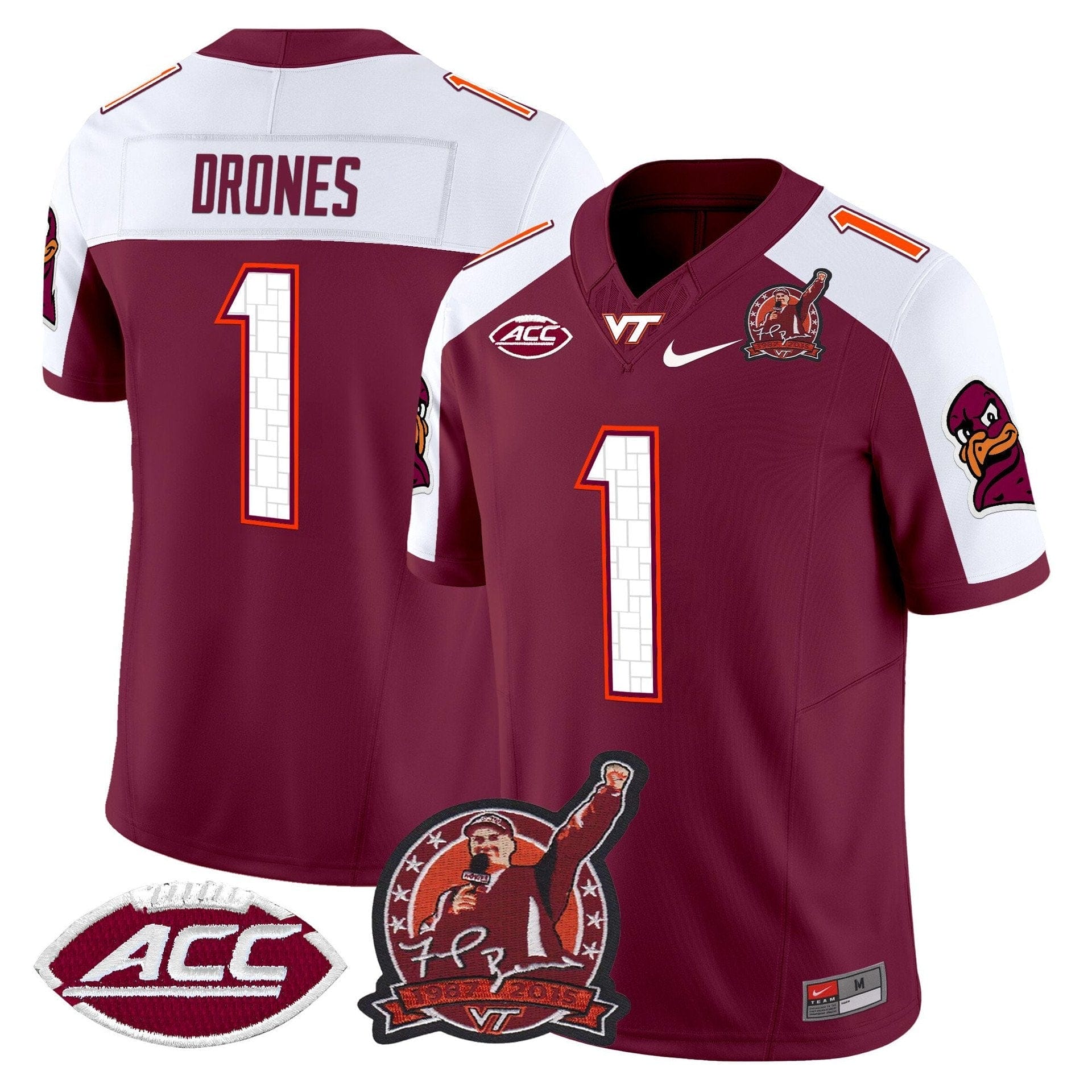 Kyron Drones Jersey #1 Virginia Tech Hokies Coach Frank Beamer 2025 2 Kyron Drones Jersey #1 Virginia Tech Hokies Coach Frank Beamer 2025 - Image 2