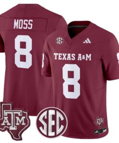 Le Veon Moss Jersey 8 Texas A M Aggies 2025 Vapor Stitched Maroon
