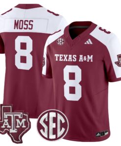 Le Veon Moss Jersey 8 Texas A M Aggies 2025 Vapor Stitched Maroon Alternate
