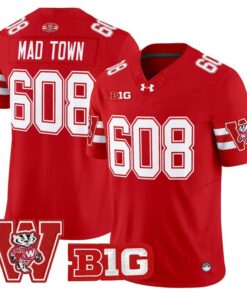Mad Town Jersey 608 Wisconsin Badgers Throwback Stitched Red