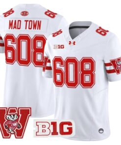 Mad Town Jersey 608 Wisconsin Badgers Throwback Stitched White