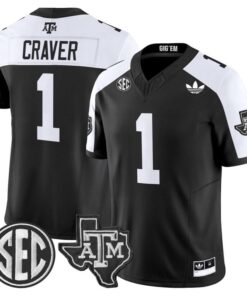 Mario Craver Jersey 1 Texas A M Aggies 2025 Vapor V2 Stitched Black Alter