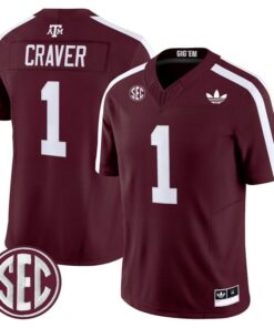 Mario Craver Jersey 1 Texas A M Aggies 2025 Vapor V2 Stitched Maroon
