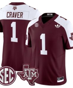 Mario Craver Jersey 1 Texas A M Aggies 2025 Vapor V2 Stitched Maroon Alter