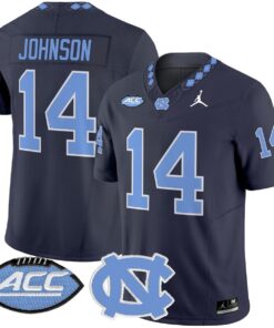 Max Johnson Jersey 14 North Carolina Tar Heels 2025 Limited Stitched Navy