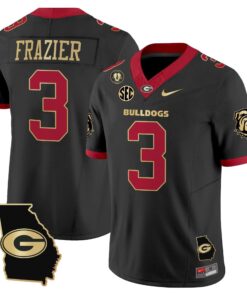 Nate Frazier Jersey #3 Georgia Bulldogs 2025 Georgia Map, Vince Dooley Stitched