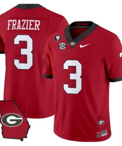 Nate Frazier Jersey 3 Georgia Bulldogs 2025 Georgia Map Vince Dooley Stitched Red
