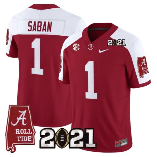 Nick Saban Jersey #1 Alabama 2021 CFP Championship Alabama Map - Image 4