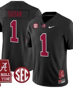 Nick Saban Jersey #1 Alabama Crimson Throwback Alabama Map Stitched