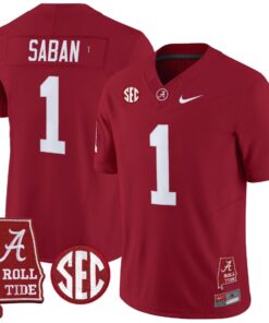 Nick Saban Jersey 1 Alabama Crimson Throwback Alabama Map Stitched Crimson