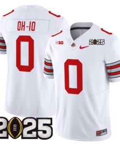 OH IO Jersey 0 Ohio State Heritage Stripe 2025 CFP Final Stitched White