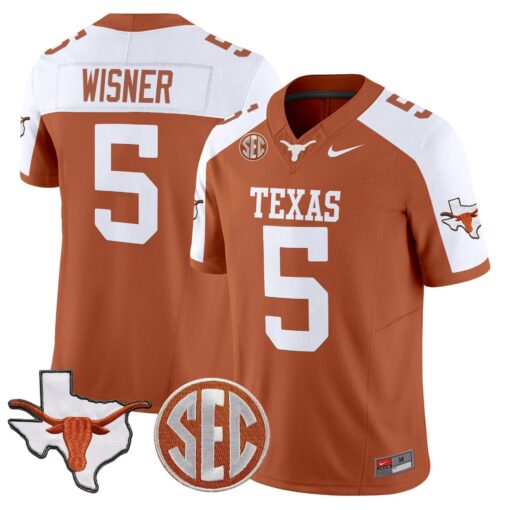 Quintrevion Wisner Jersey #5 Texas Longhorns 2025 State Map SEC Patch - Image 4