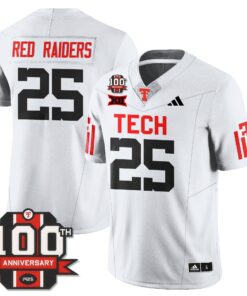 Red Raiders Jersey 25 Texas Tech Football 100th Anniversary Stitched White