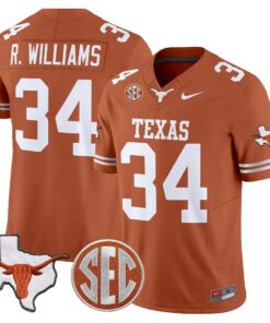 Ricky Williams Jersey 31 Texas Longhorns 2025 State Map SEC Patch Texas Orange