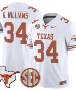 Ricky Williams Jersey 31 Texas Longhorns 2025 State Map SEC Patch White 162131bb d41d 4b11 bfde 525af167cd4c