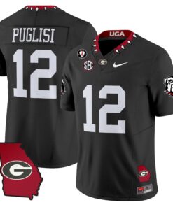 Ryan Puglisi Jersey 12 Georgia Bulldogs 2025 Georgia Map Vince Dooley Stitched Black