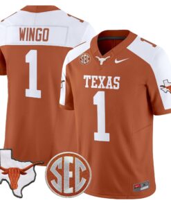Ryan Wingo Jersey 1 Texas Longhorns 2025 State Map SEC Patch Orange Alternate