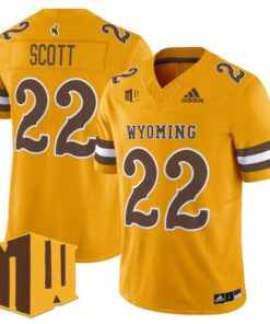 Sam Scott Jersey 22 Wyoming Cowboys 2025 Vapor Limited Stitched Gold