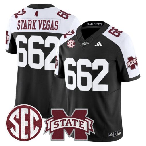 Stark Vegas Jersey #662 Mississippi State Bulldogs Dark Mode Stitched - Image 3