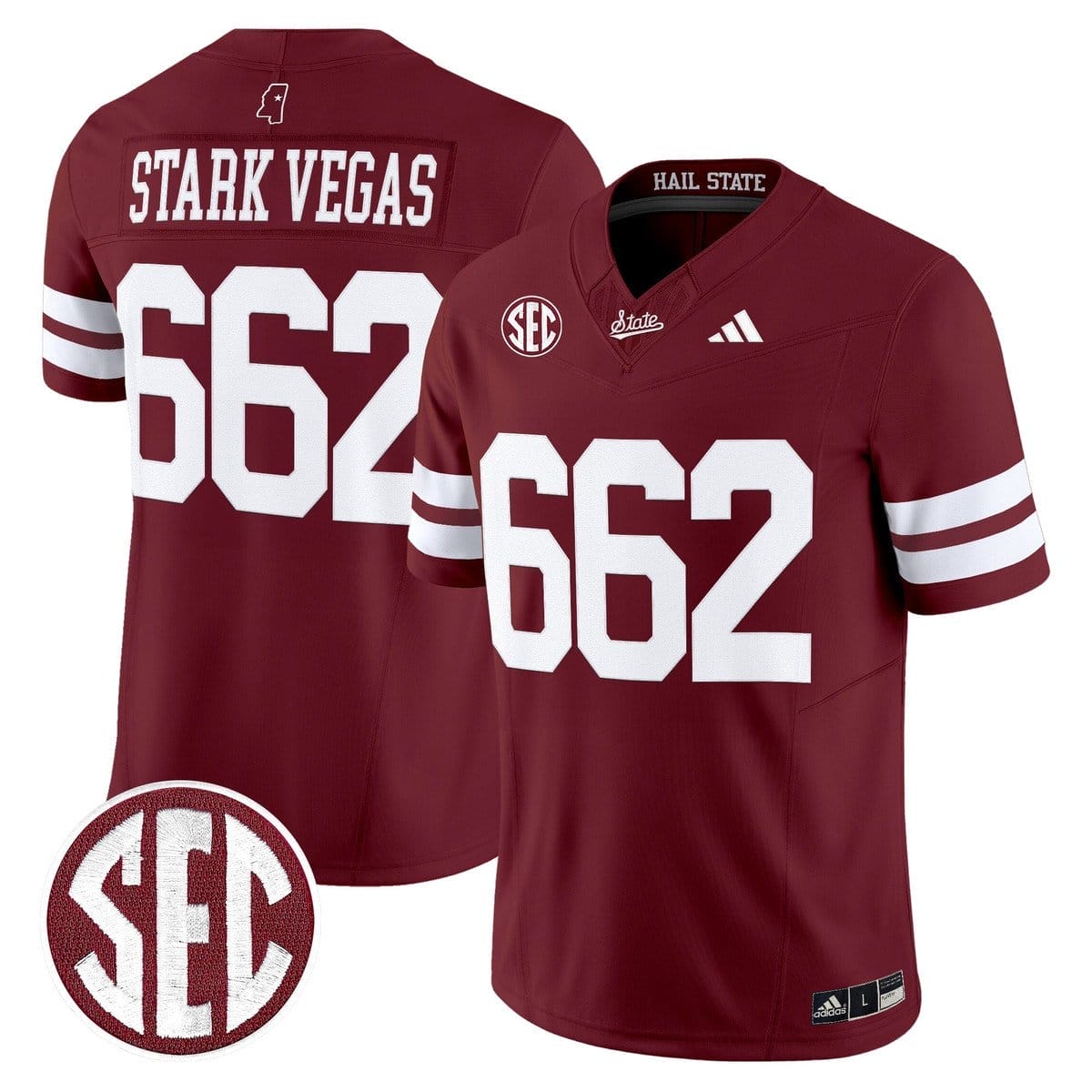 Stark Vegas Jersey #662 Mississippi State Bulldogs Dark Mode Stitched - Image 5