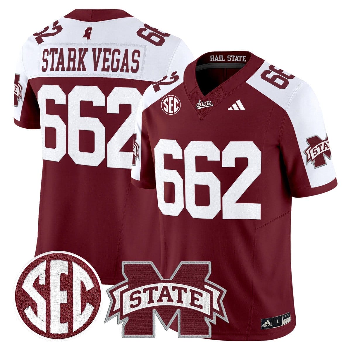 Stark Vegas Jersey #662 Mississippi State Bulldogs Dark Mode Stitched - Image 4