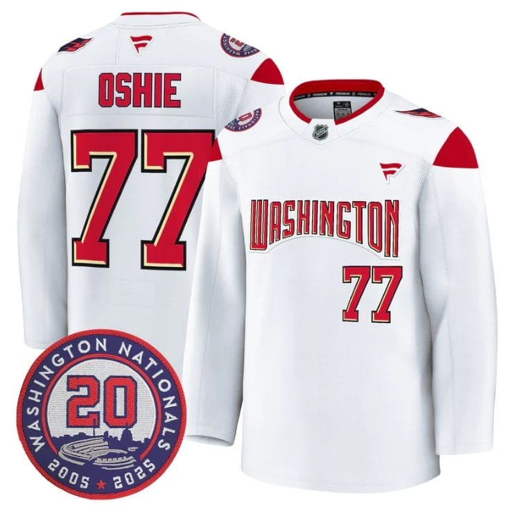 T.J. Oshie Jersey #77 Washington Capitals 20th Anniversary Seasons Stitched 1 T.J. Oshie Jersey #77 Washington Capitals 20th Anniversary Seasons Stitched