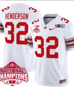 Alternative view of Treveyon Henderson Jersey #32 Ohio State 2025 CFP Patch National Champions