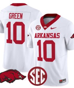 Taylen Green Jersey 10 Arkansas Razorbacks Limited Stitched White