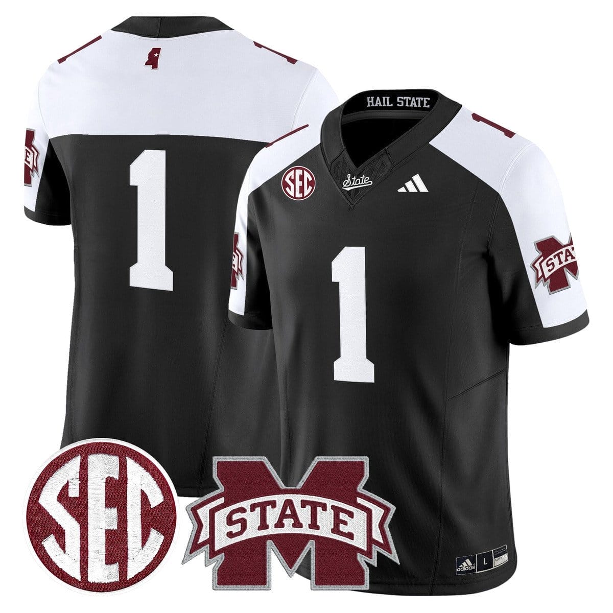 Team Jersey #1 Mississippi State Bulldogs Dark Mode Stitched 3 Team Jersey #1 Mississippi State Bulldogs Dark Mode Stitched - Image 3