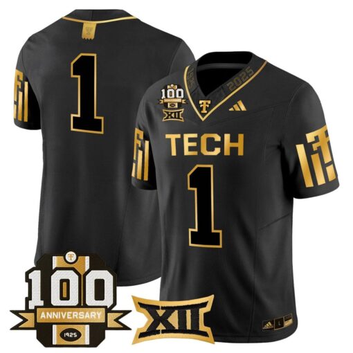 Team Jersey #1 Texas Tech 2025 100th Anniversary Patch Stitched Alternate - Image 2