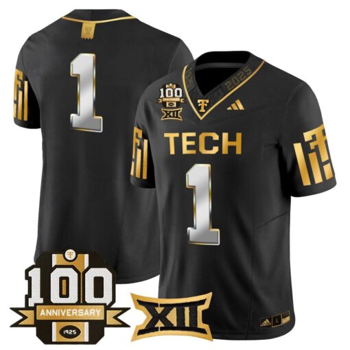Team Jersey #1 Texas Tech 2025 100th Anniversary Patch Stitched Alternate - Image 3