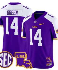 Trey Dez Green Jersey 14 LSU Tigers 2025 Louisiana Patch Stitched Purple Alter afece3d3 90a8 47b9 b573 6f926b864e16