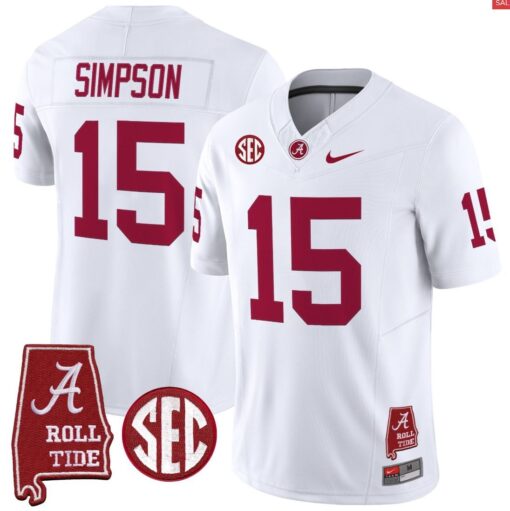 Ty Simpson Jersey #15 Alabama Crimson Throwback Alabama Map Stitched - Image 2