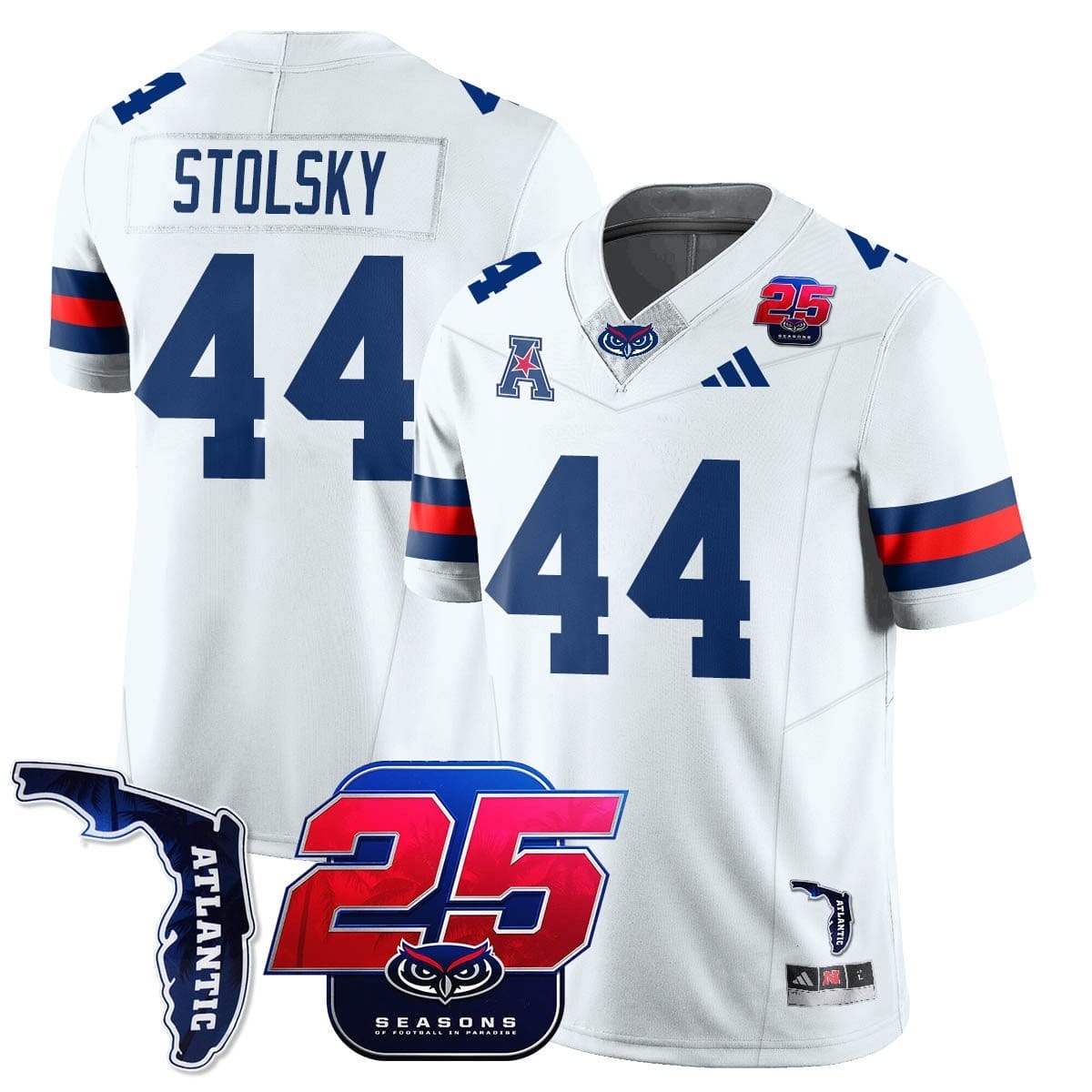 Tyler Stolsky Jersey #44 Florida Atlantic Football 25th Season Stitched 1 Tyler Stolsky Jersey #44 Florida Atlantic Football 25th Season Stitched