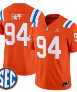 Alternative view of Tyreak Sapp Jersey #94 Florida Gators 1960s Throwback Vapor Limited Orange