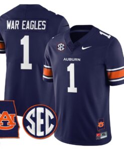 War Eagles Jersey 1 Auburn Tigers Alabama Patch Vapor Stitched Navy