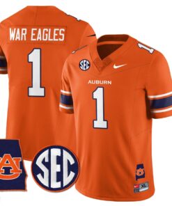 War Eagles Jersey 1 Auburn Tigers Alabama Patch Vapor Stitched Orange